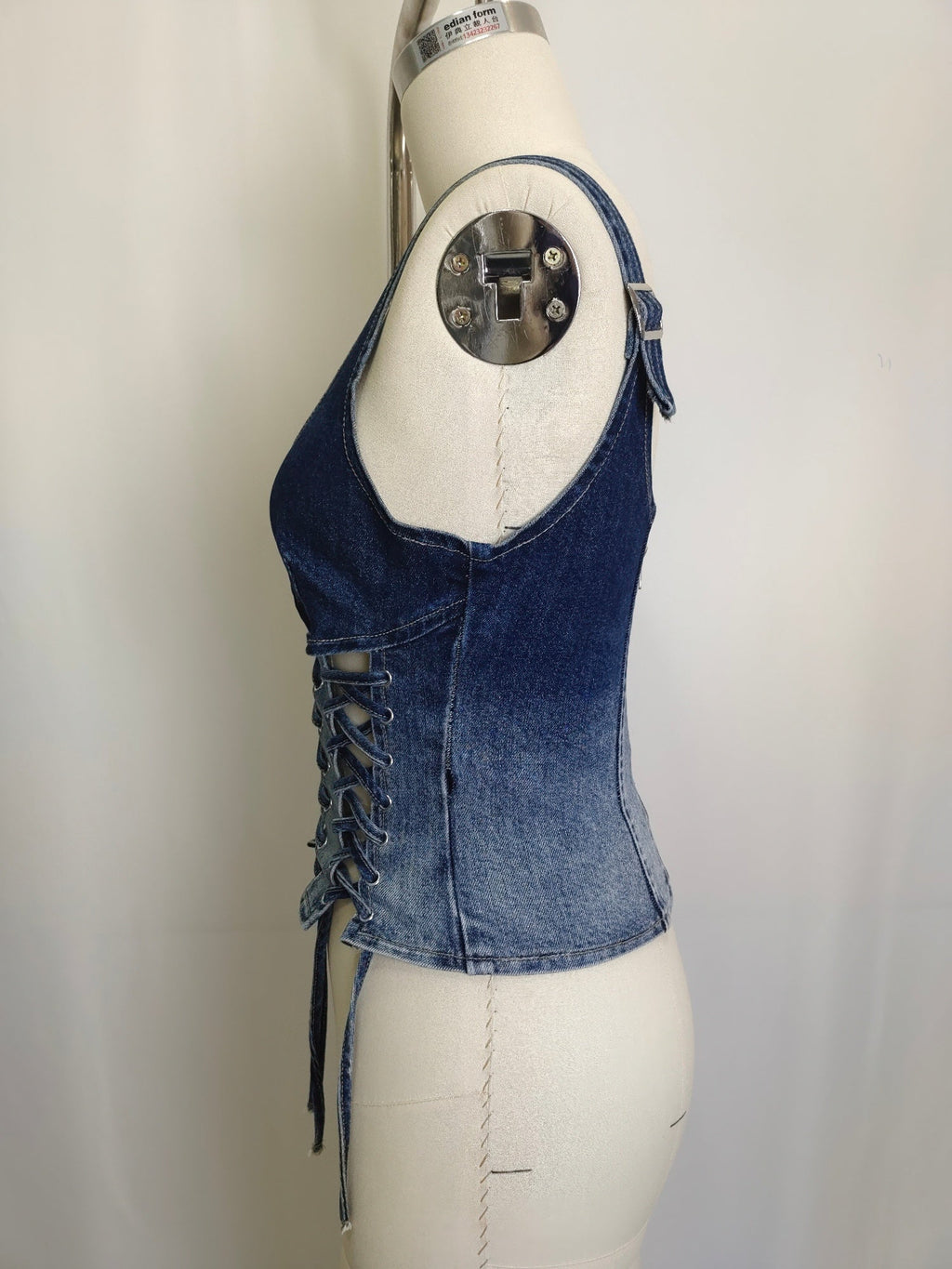 Rebel Stitch Lace-Up Denim Corset Top - Crowned Energy CO.