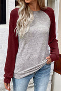 Red Dahlia Colorblock Raglan Long Sleeve T Shirt - Crowned Energy CO.
