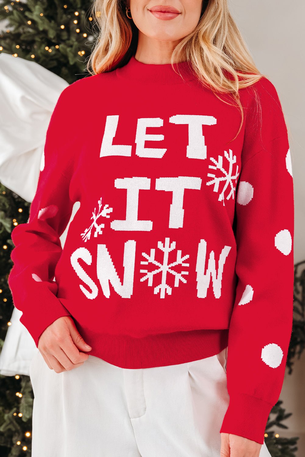 Crowned Energy CO. Red Dahlia / S / 52%Viscose+26%Polyester+22%Polyamide Dear-Lover Dropshipping Sweaters & Cardigans/Sweaters Red Dahlia LET IT SNOW Graphic Christmas Holiday Loose Sweater