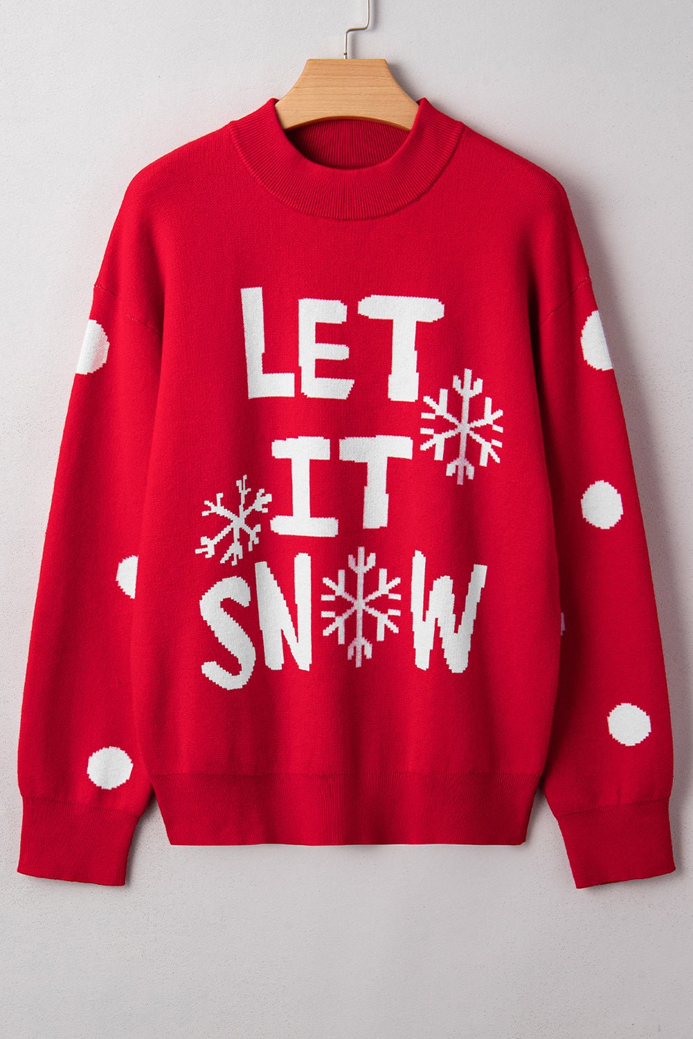 Crowned Energy CO. Red Dahlia / S / 52%Viscose+26%Polyester+22%Polyamide Dear-Lover Dropshipping Sweaters & Cardigans/Sweaters Red Dahlia LET IT SNOW Graphic Christmas Holiday Loose Sweater
