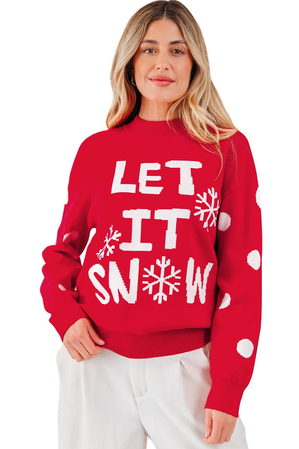 Crowned Energy CO. Red Dahlia / S / 52%Viscose+26%Polyester+22%Polyamide Dear-Lover Dropshipping Sweaters & Cardigans/Sweaters Red Dahlia LET IT SNOW Graphic Christmas Holiday Loose Sweater