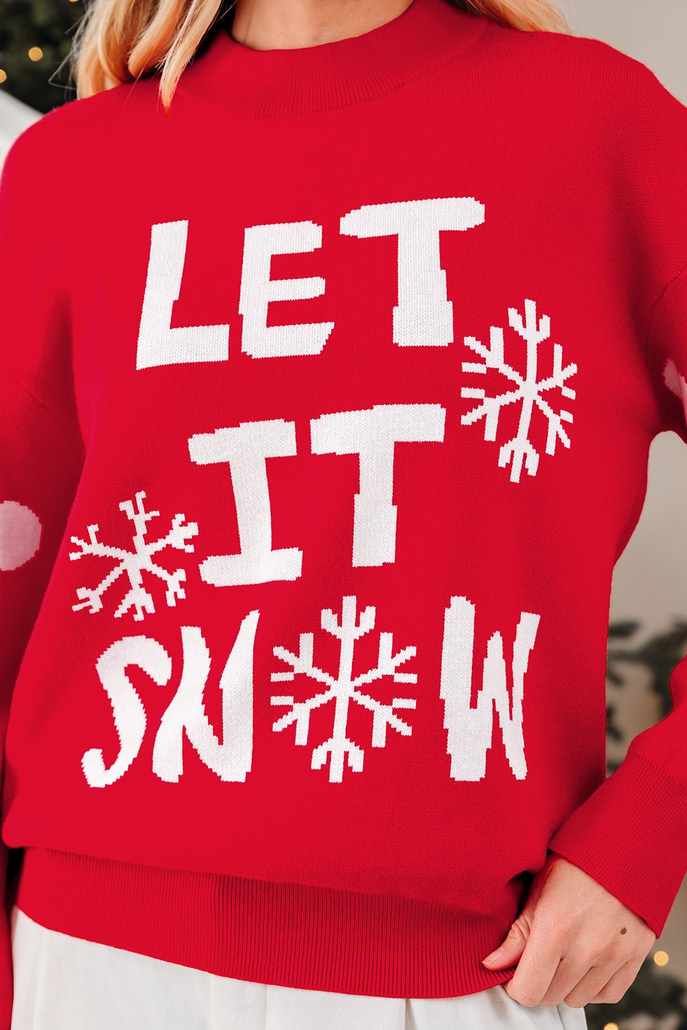 Crowned Energy CO. Red Dahlia / S / 52%Viscose+26%Polyester+22%Polyamide Dear-Lover Dropshipping Sweaters & Cardigans/Sweaters Red Dahlia LET IT SNOW Graphic Christmas Holiday Loose Sweater