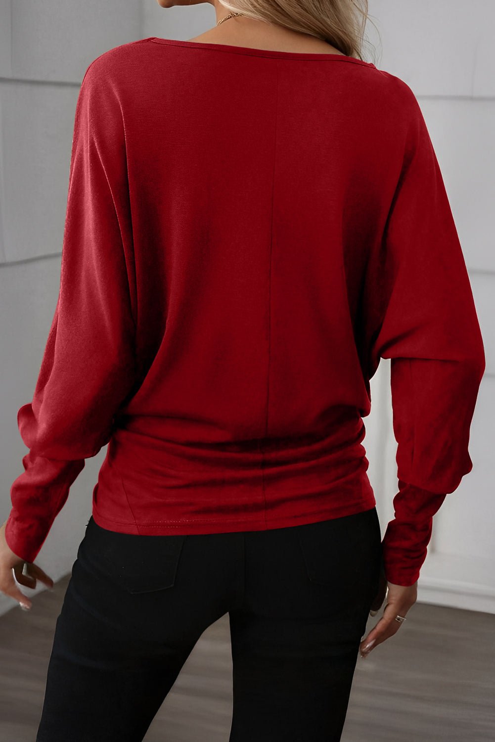 Red Dahlia Solid Color Extended Cuffs Long Sleeve Top - Crowned Energy CO.