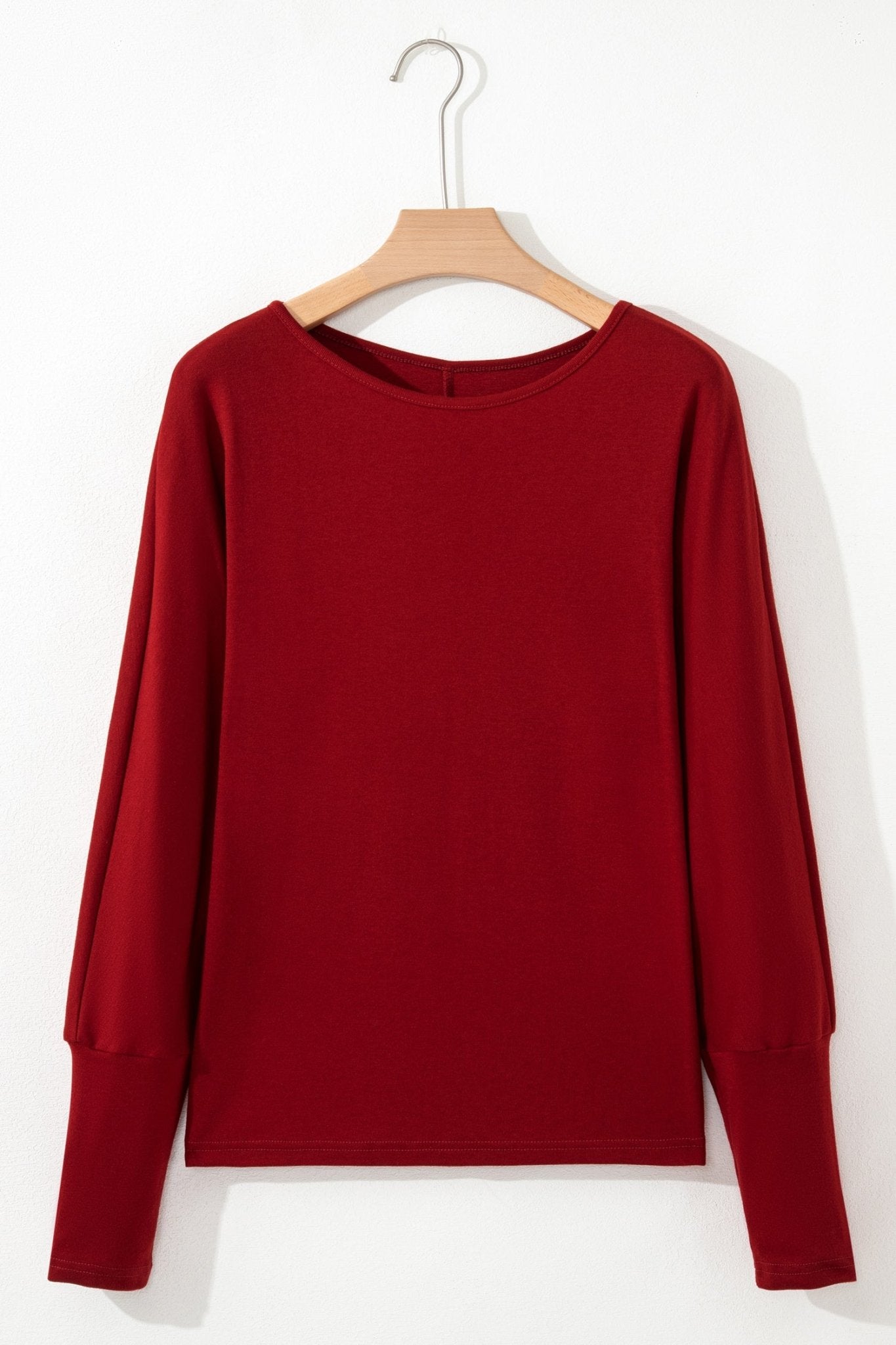 Red Dahlia Solid Color Extended Cuffs Long Sleeve Top - Crowned Energy CO.
