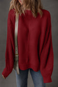 Red Dahlia Solid Color Front Seam Drop Shoulder Loose Sweater - Crowned Energy CO.