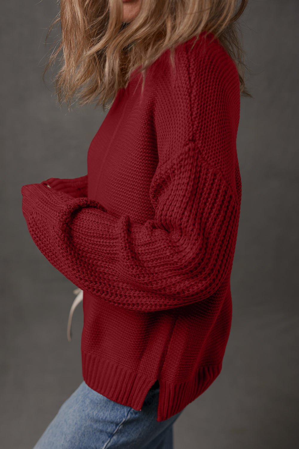 Red Dahlia Solid Color Front Seam Drop Shoulder Loose Sweater - Crowned Energy CO.
