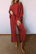 Red Dahlia Ultra Loose Textured 2pcs Slouchy Outfit - Crowned Energy CO.