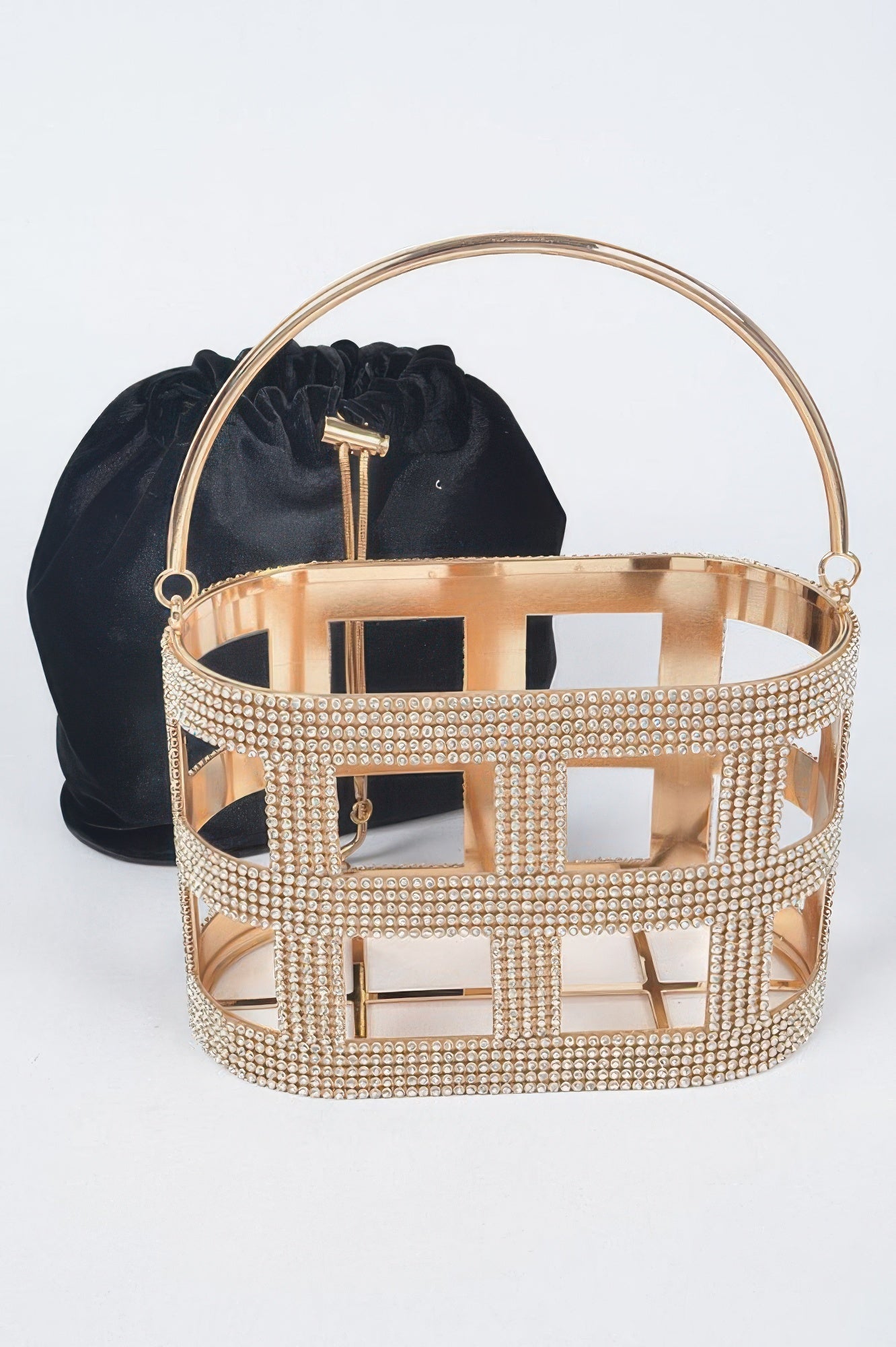 Rhinestone Frame Clutch W/metal Handle - Crowned Energy CO.