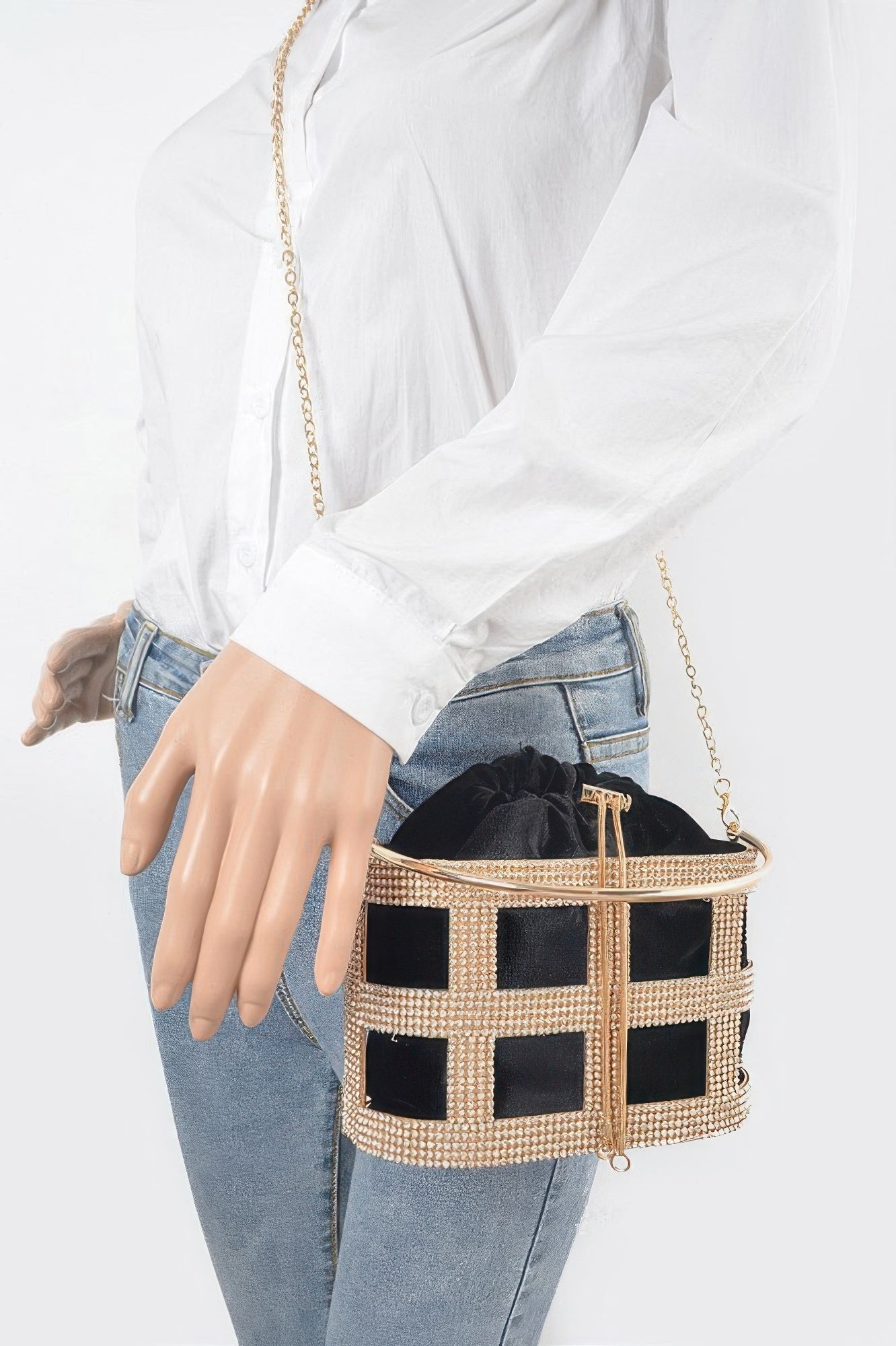 Rhinestone Frame Clutch W/metal Handle - Crowned Energy CO.