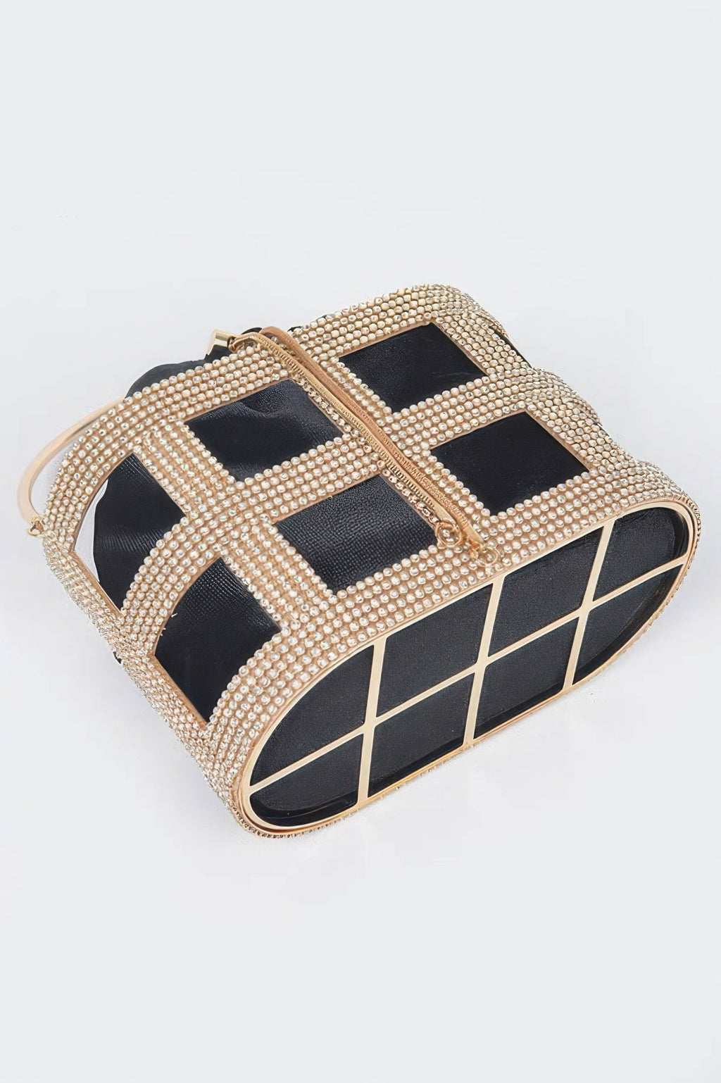 Rhinestone Frame Clutch W/metal Handle - Crowned Energy CO.