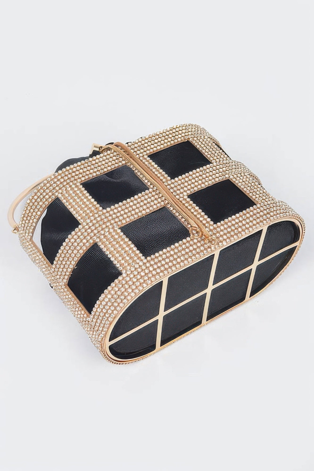 Rhinestone Frame Clutch W/metal Handle - Crowned Energy CO.