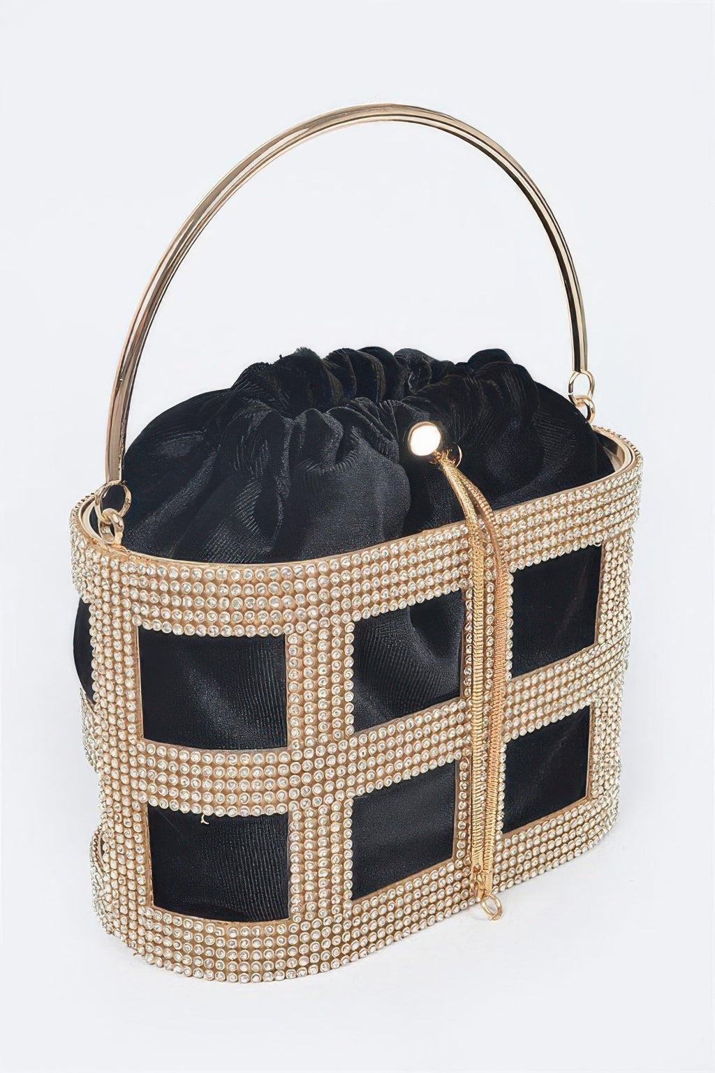 Rhinestone Frame Clutch W/metal Handle - Crowned Energy CO.