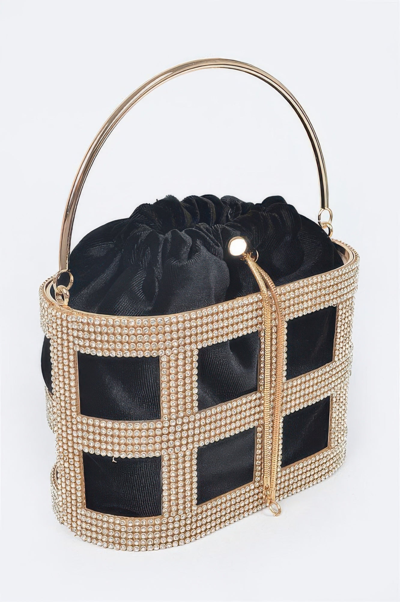 Rhinestone Frame Clutch W/metal Handle - Crowned Energy CO.