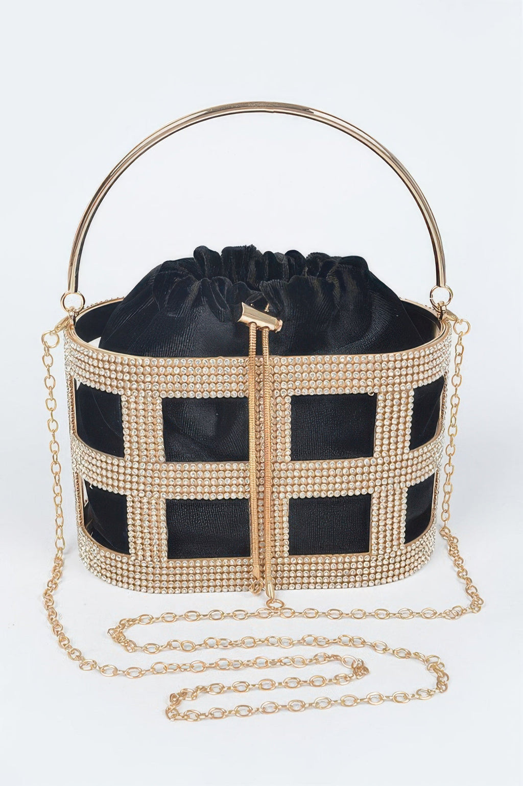 Rhinestone Frame Clutch W/metal Handle - Crowned Energy CO.