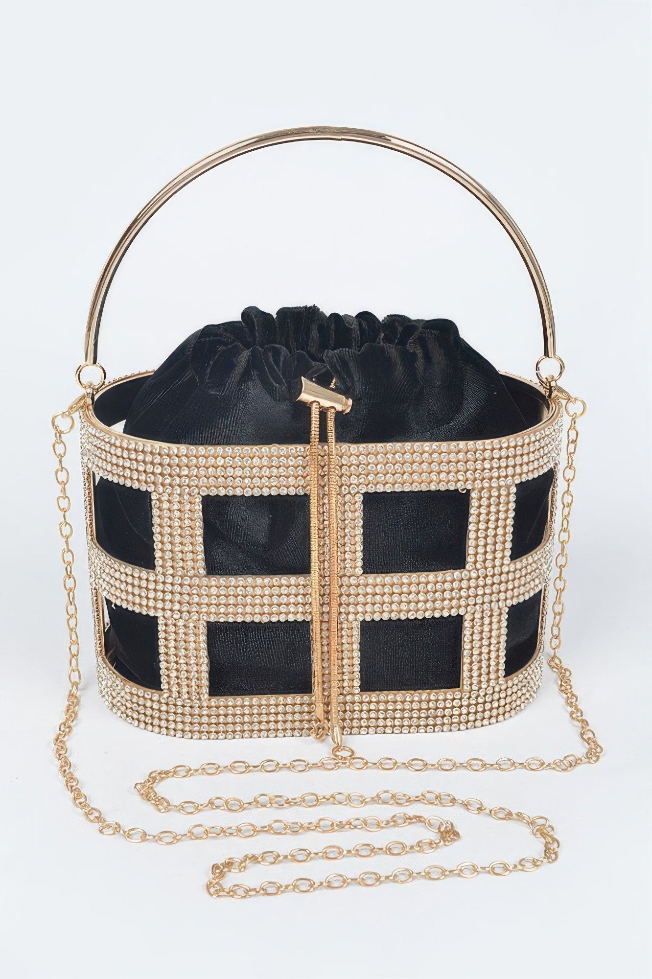 Rhinestone Frame Clutch W/metal Handle - Crowned Energy CO.