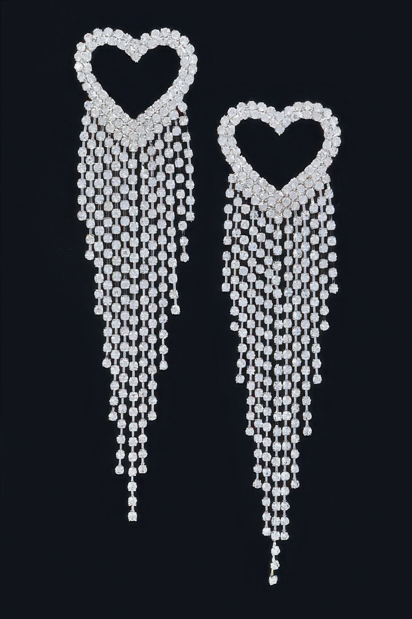 Crowned Energy CO. Clear Silver CCWHOLESALECLOTHING Earrings Rhinestone Heart Fringe Earring