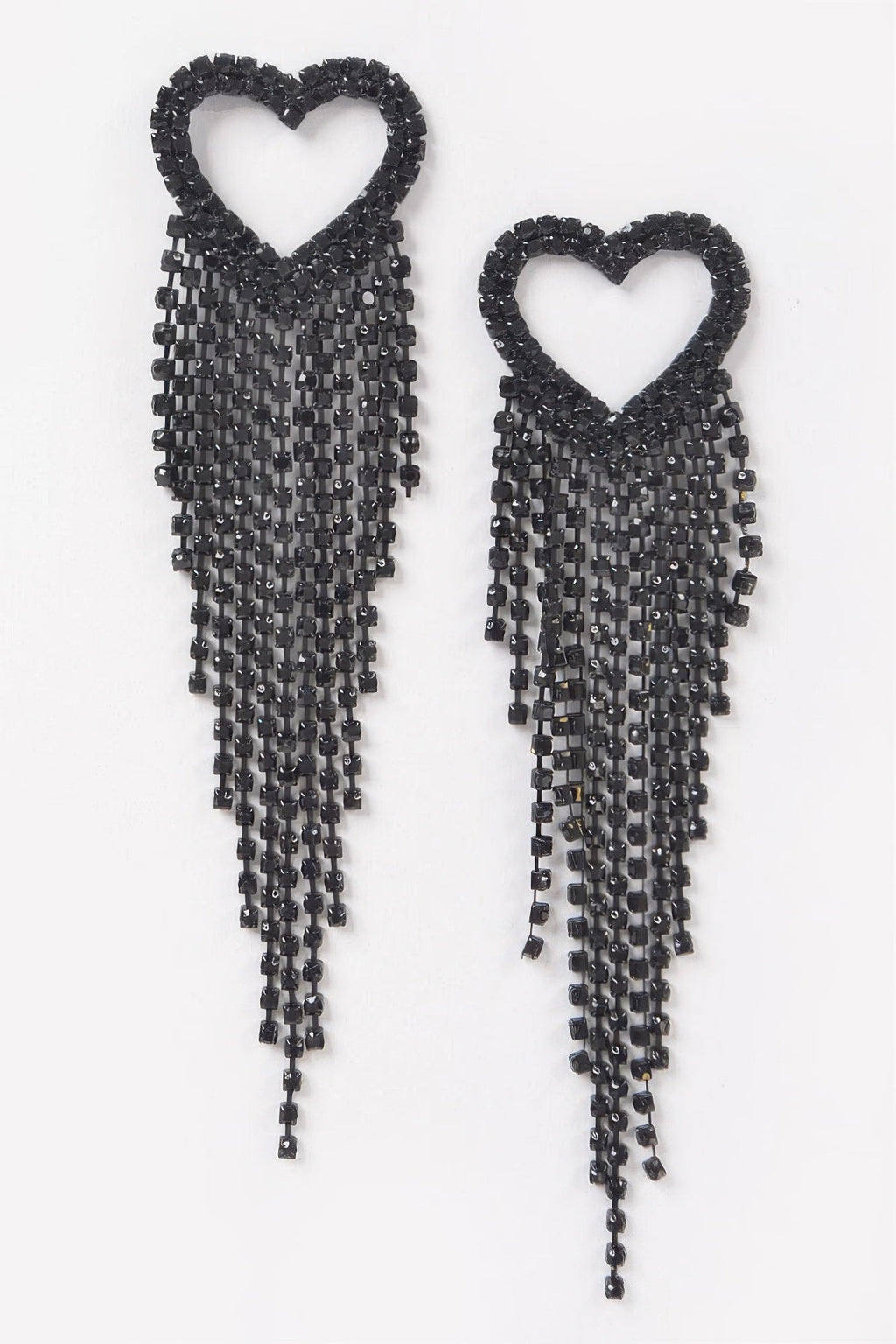 Crowned Energy CO. Black CCWHOLESALECLOTHING Earrings Rhinestone Heart Fringe Earring
