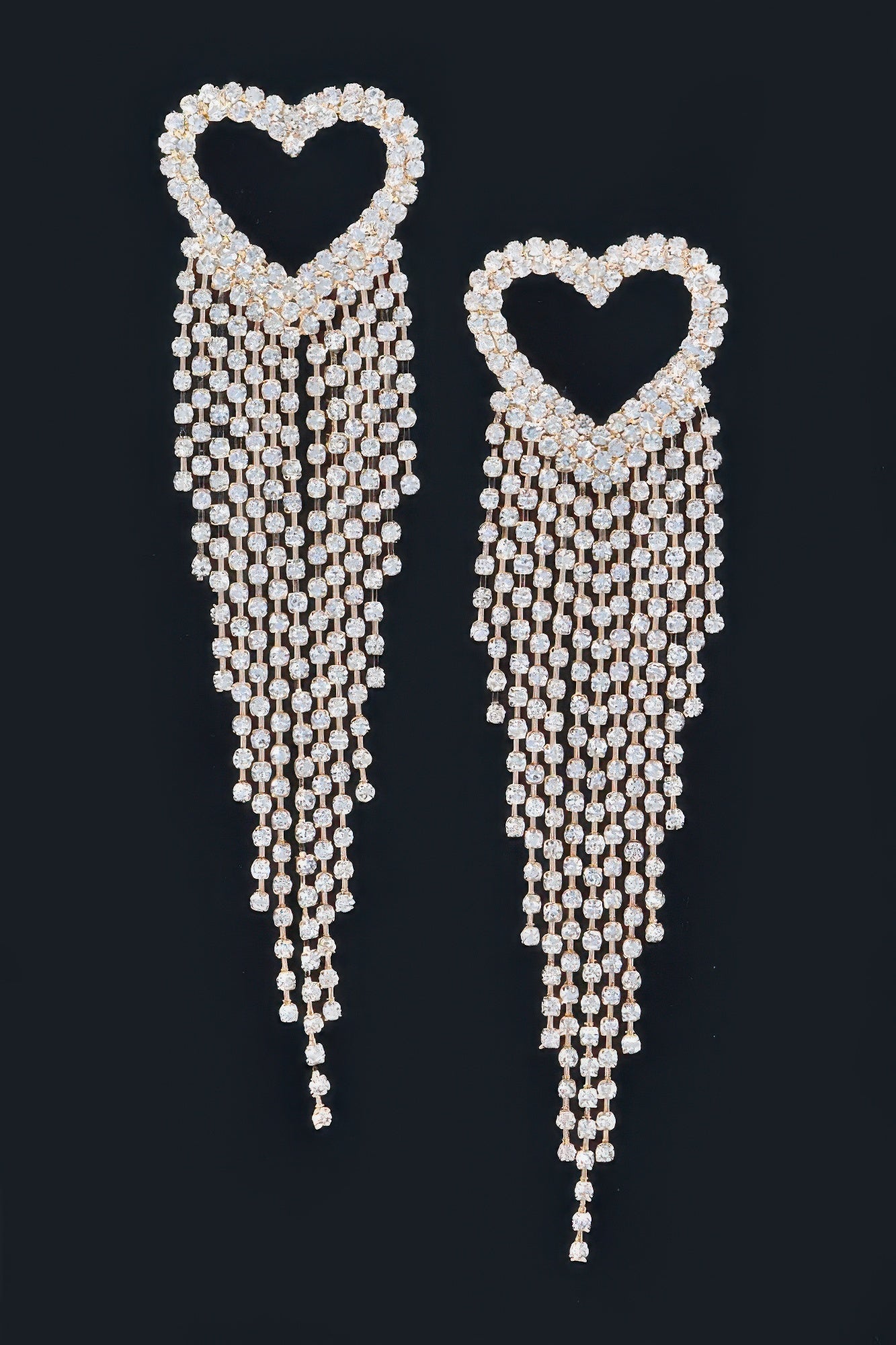 Crowned Energy CO. Clear Gold CCWHOLESALECLOTHING Earrings Rhinestone Heart Fringe Earring