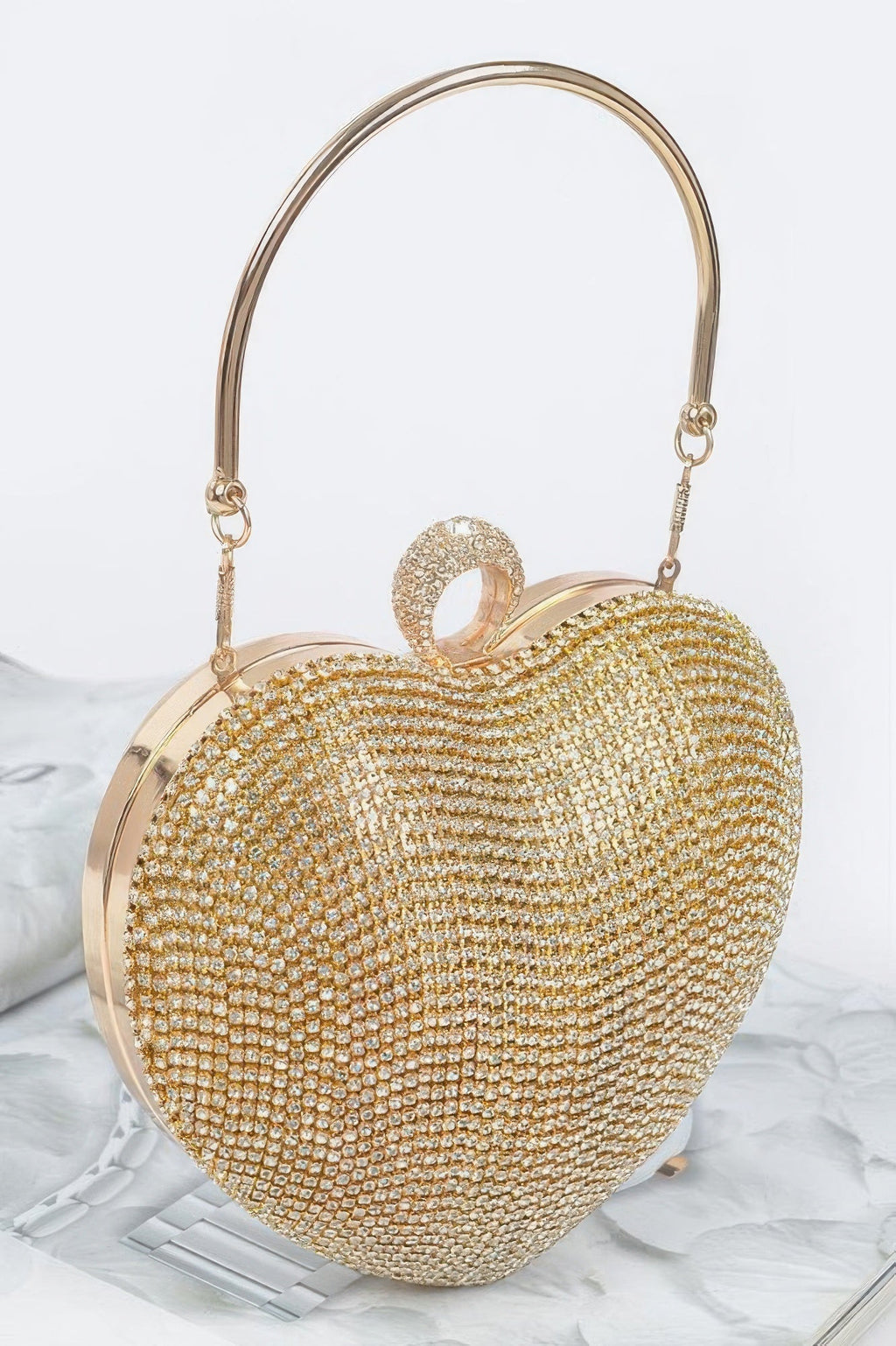 Crowned Energy CO. Clear Gold CCWHOLESALECLOTHING Clutch Rhinestone Heart Shape Party Clutch