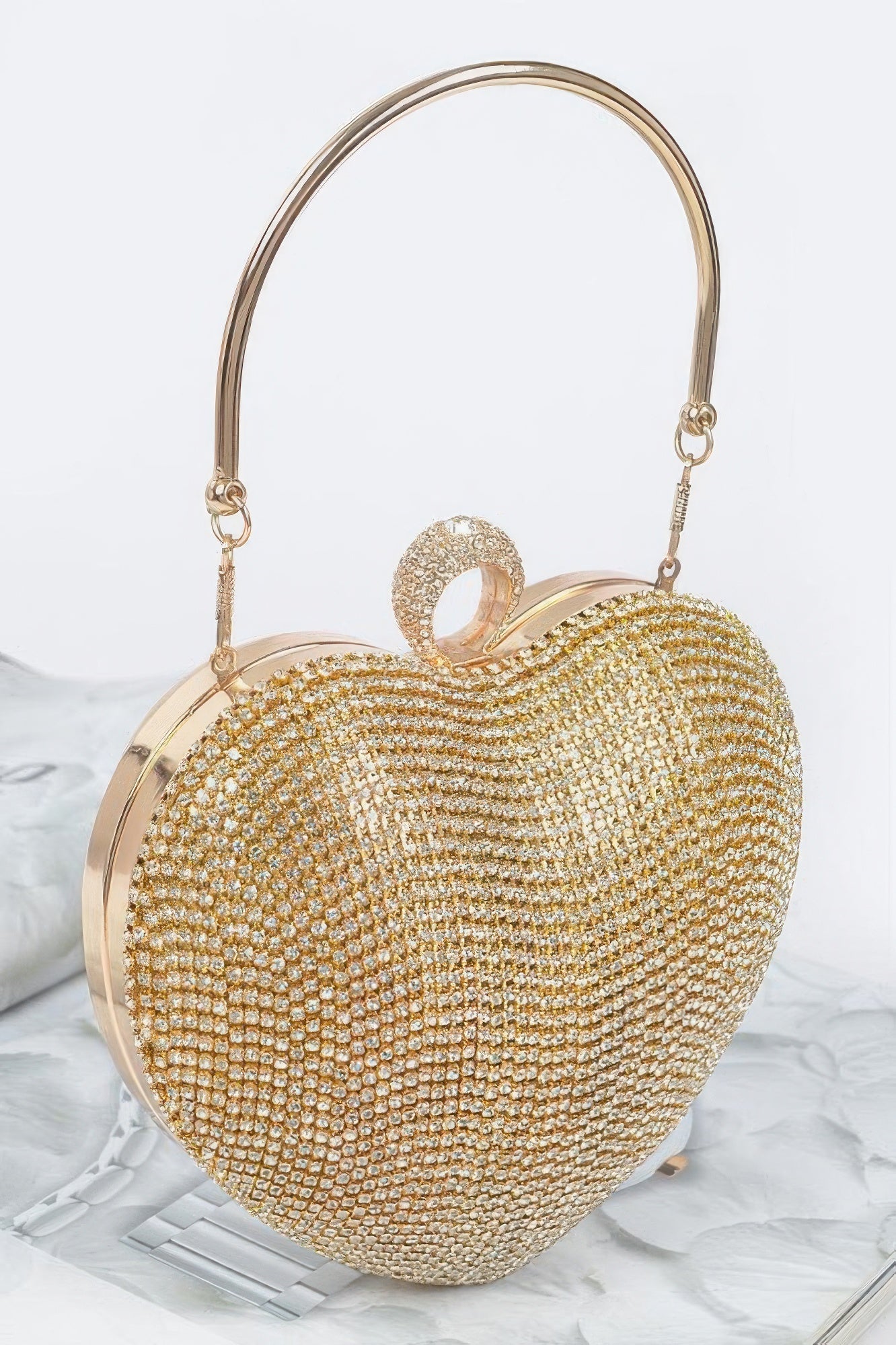 Crowned Energy CO. Clear Gold CCWHOLESALECLOTHING Clutch Rhinestone Heart Shape Party Clutch