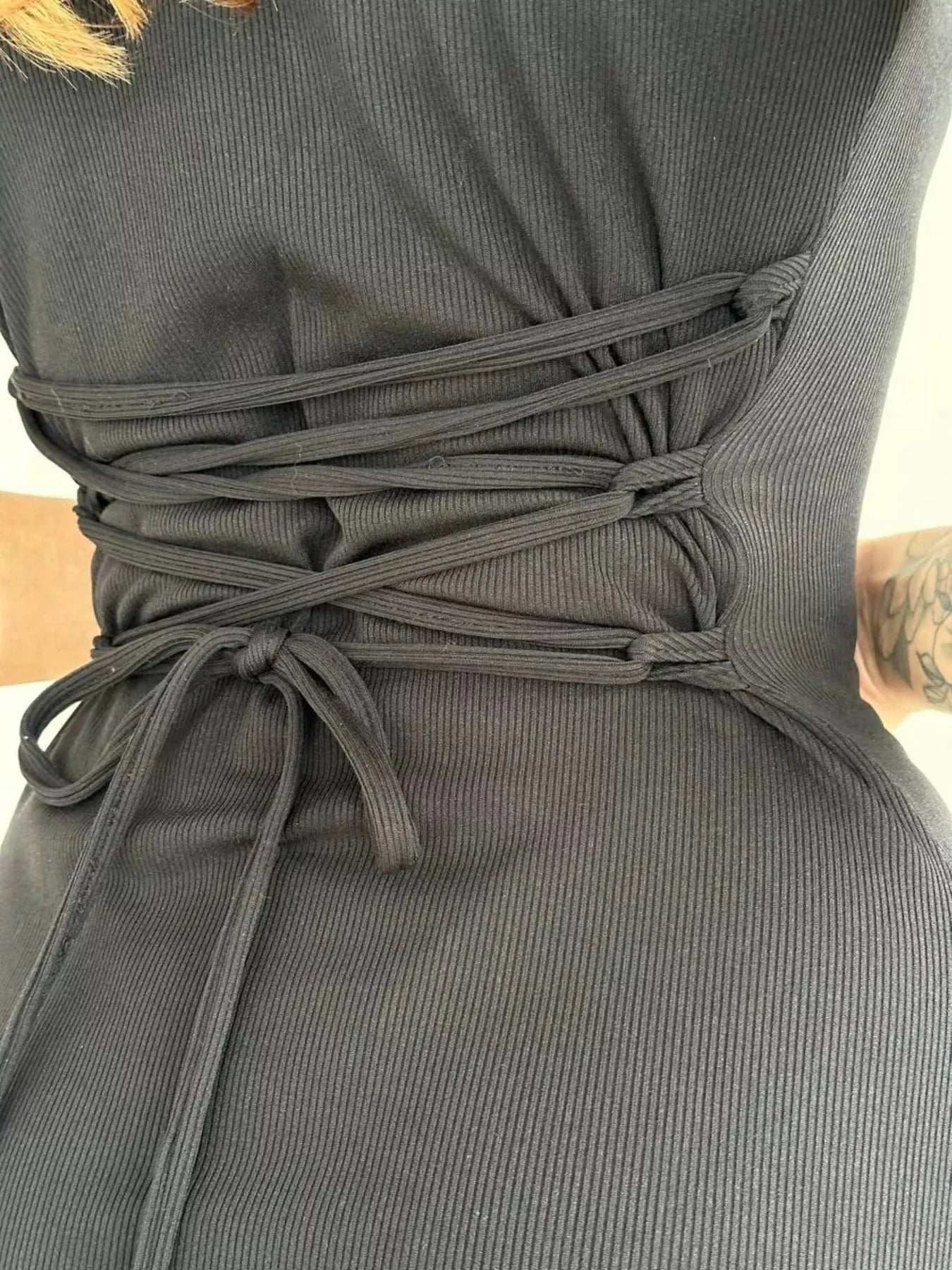 Crowned Energy CO. Hot Pink / S Trendsi Dresses/Mini Dresses Ribbed Back Lace Up Short Sleeve Mini Dress