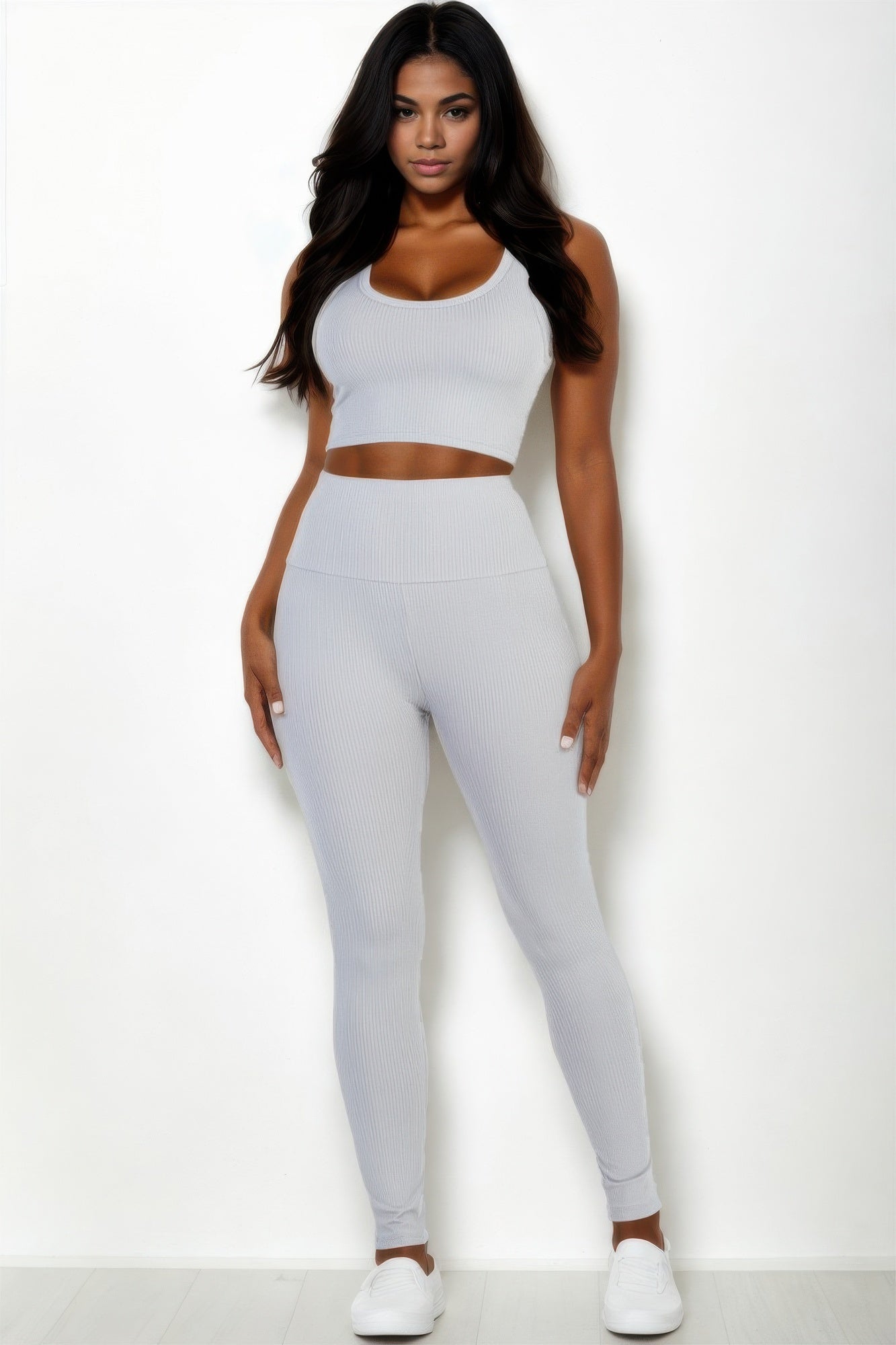 Crowned Energy CO. Grey / S CCWHOLESALECLOTHING Activewear/Activewear Sets Ribbed Crop Top & Leggings Set