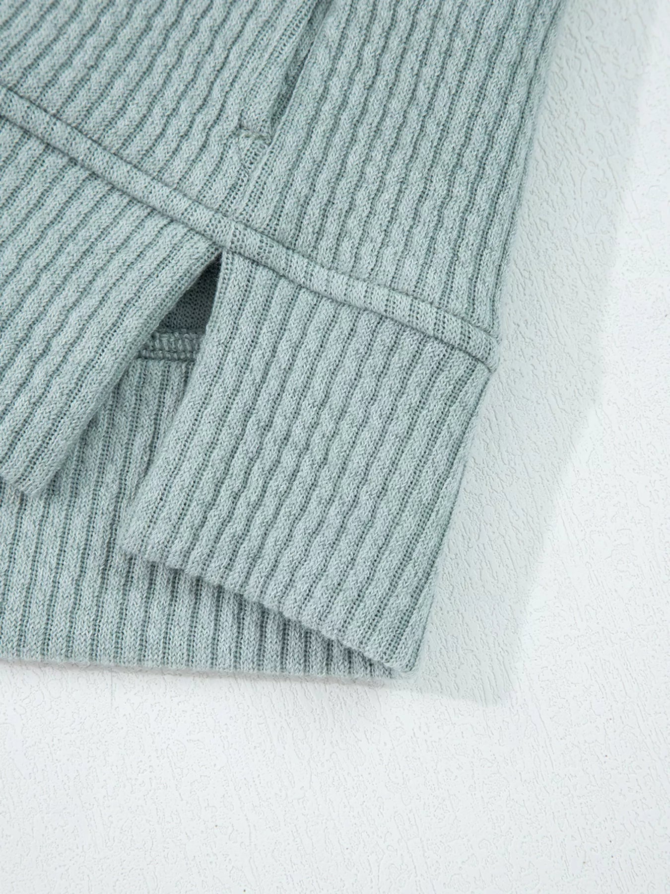 Crowned Energy CO. Sage / S Trendsi Tops/Sweatshirts & Hoodies Ribbed Drop Shoulder Knit Hoodie