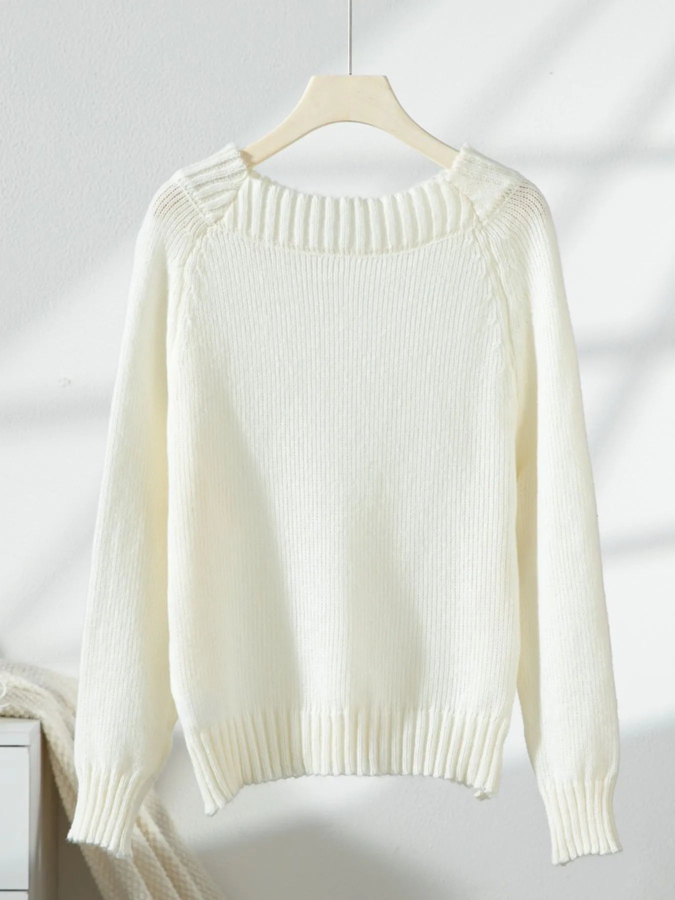Crowned Energy CO. White / S Trendsi Sweaters & Cardigans/Cardigans Ribbed Knit Boat Neck Sweater