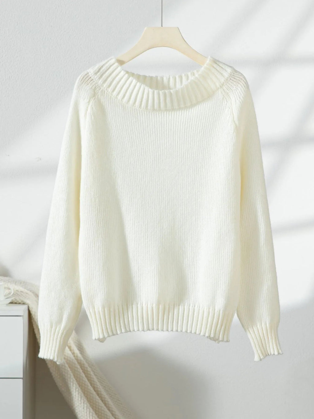 Crowned Energy CO. White / S Trendsi Sweaters & Cardigans/Cardigans Ribbed Knit Boat Neck Sweater