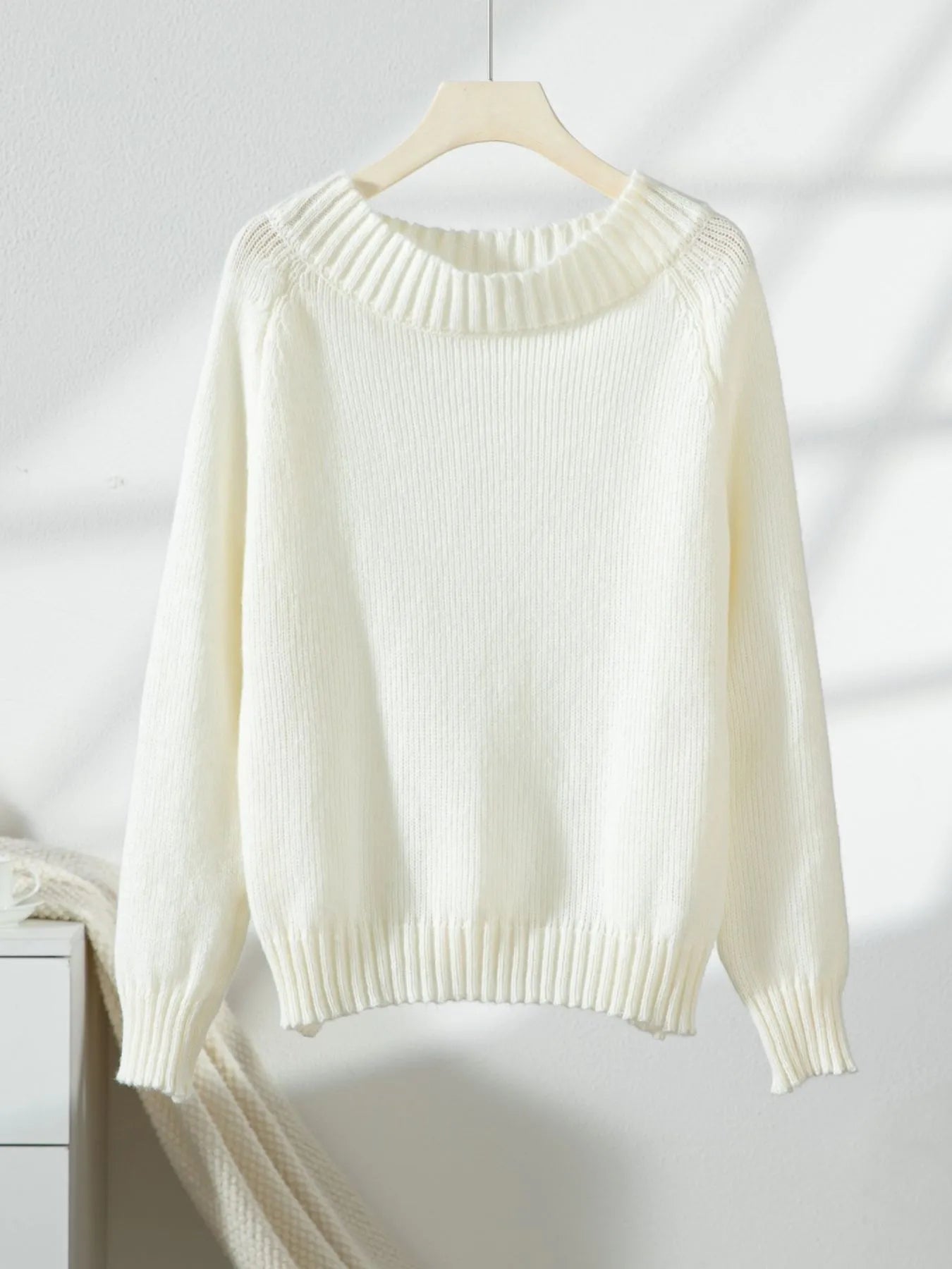 Crowned Energy CO. White / S Trendsi Sweaters & Cardigans/Cardigans Ribbed Knit Boat Neck Sweater