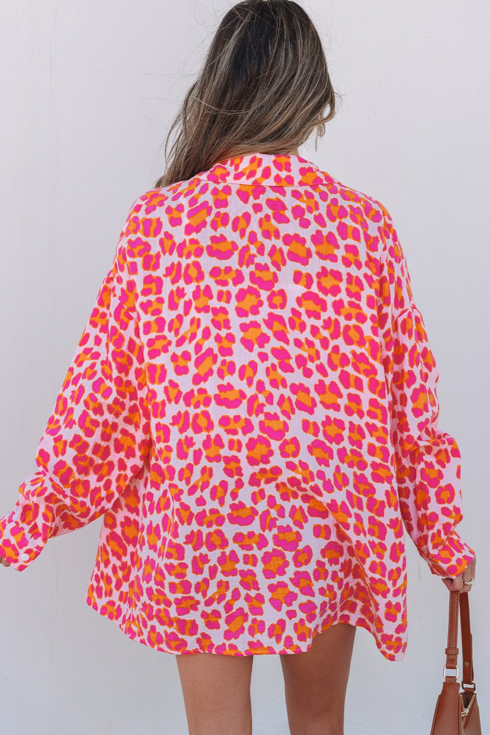 Crowned Energy CO. Rose / S / 100%Cotton Dear-Lover Dropshipping Tops/Blouses & Shirts Rose Leopard Printed Button Up Loose Shirt