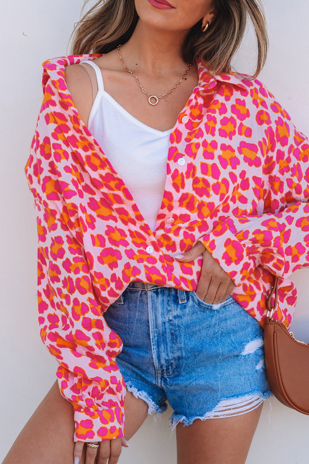 Crowned Energy CO. Rose / S / 100%Cotton Dear-Lover Dropshipping Tops/Blouses & Shirts Rose Leopard Printed Button Up Loose Shirt