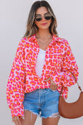 Crowned Energy CO. Rose / S / 100%Cotton Dear-Lover Dropshipping Tops/Blouses & Shirts Rose Leopard Printed Button Up Loose Shirt