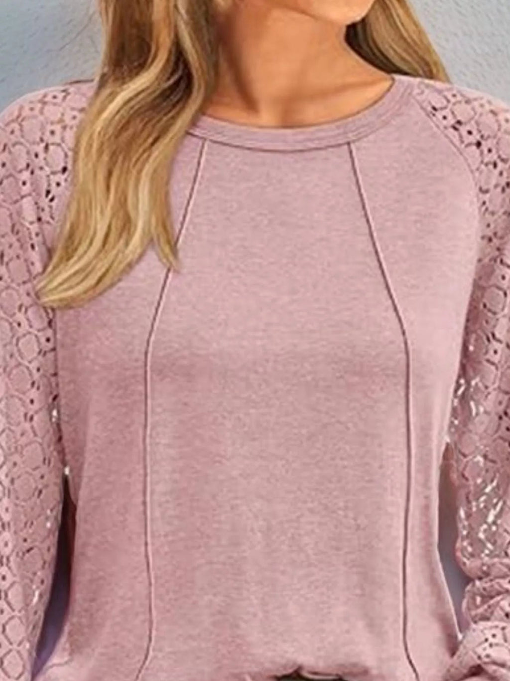 Round Neck Lace Sleeve Blouse - Crowned Energy CO.