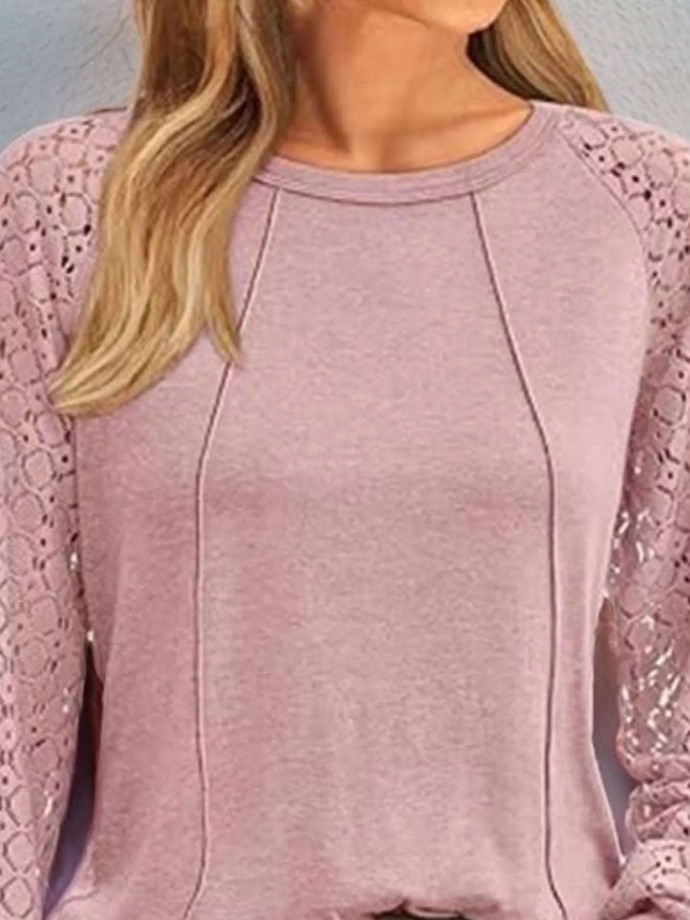 Round Neck Lace Sleeve Blouse - Crowned Energy CO.