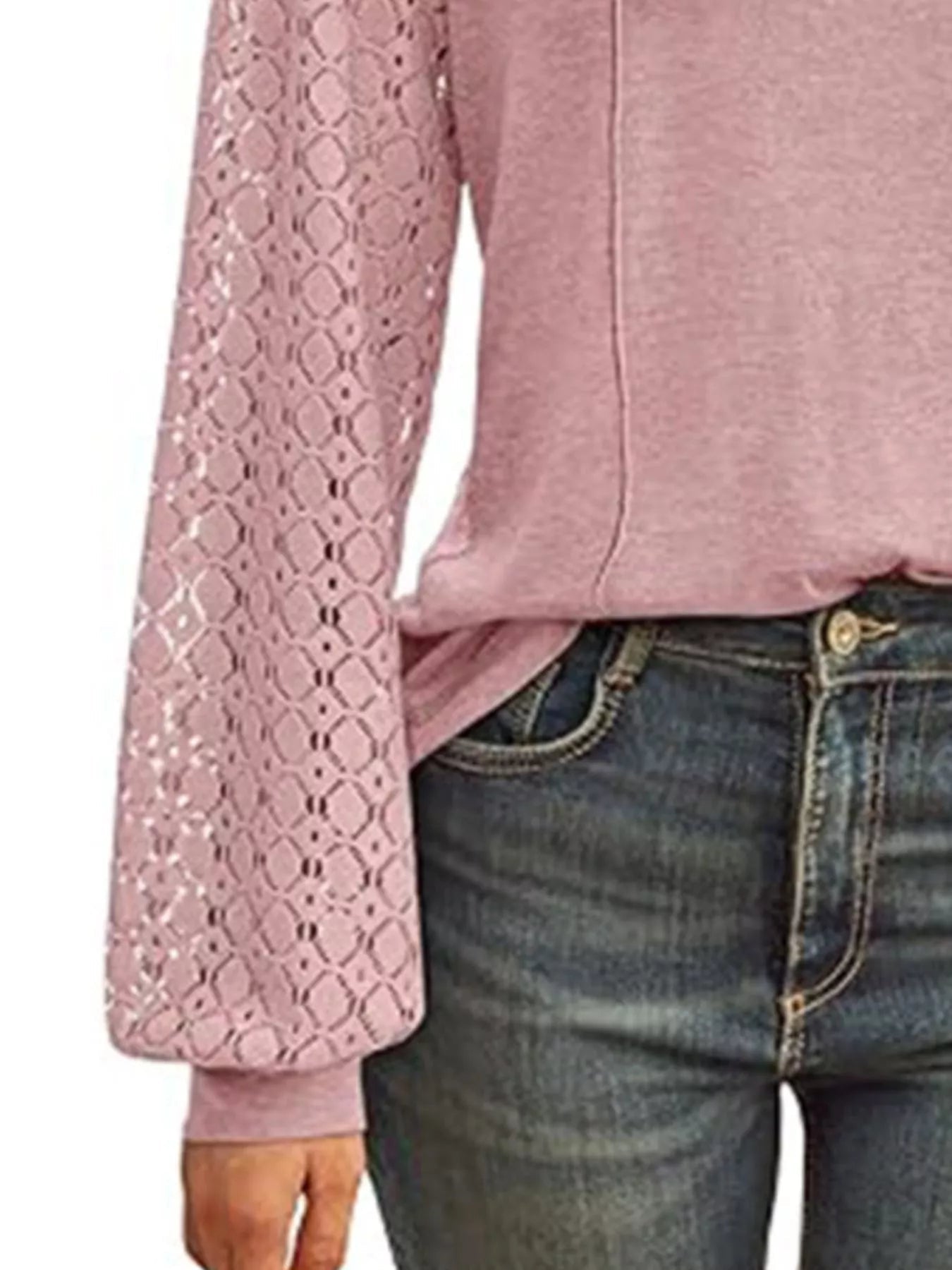 Round Neck Lace Sleeve Blouse - Crowned Energy CO.