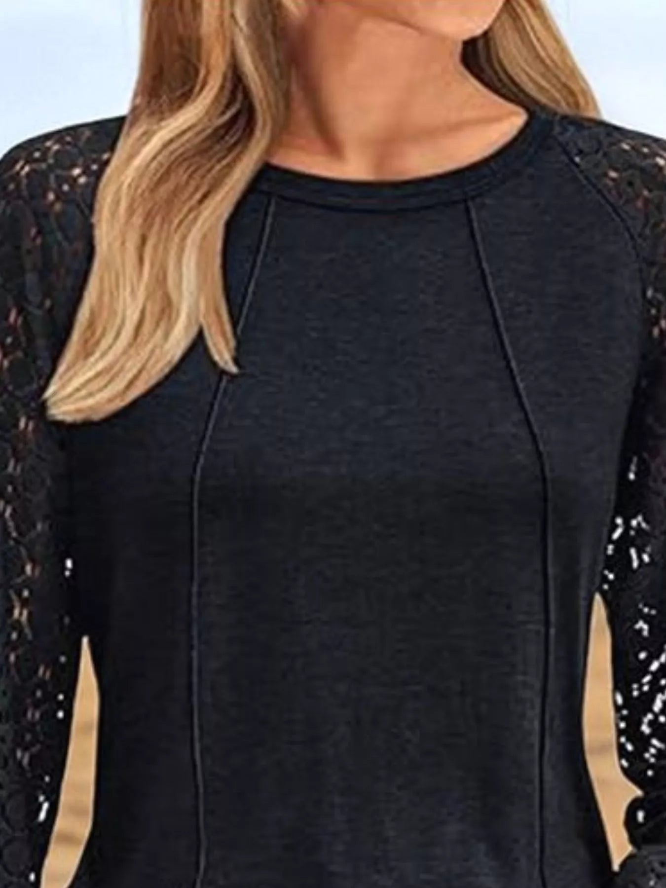 Round Neck Lace Sleeve Blouse - Crowned Energy CO.