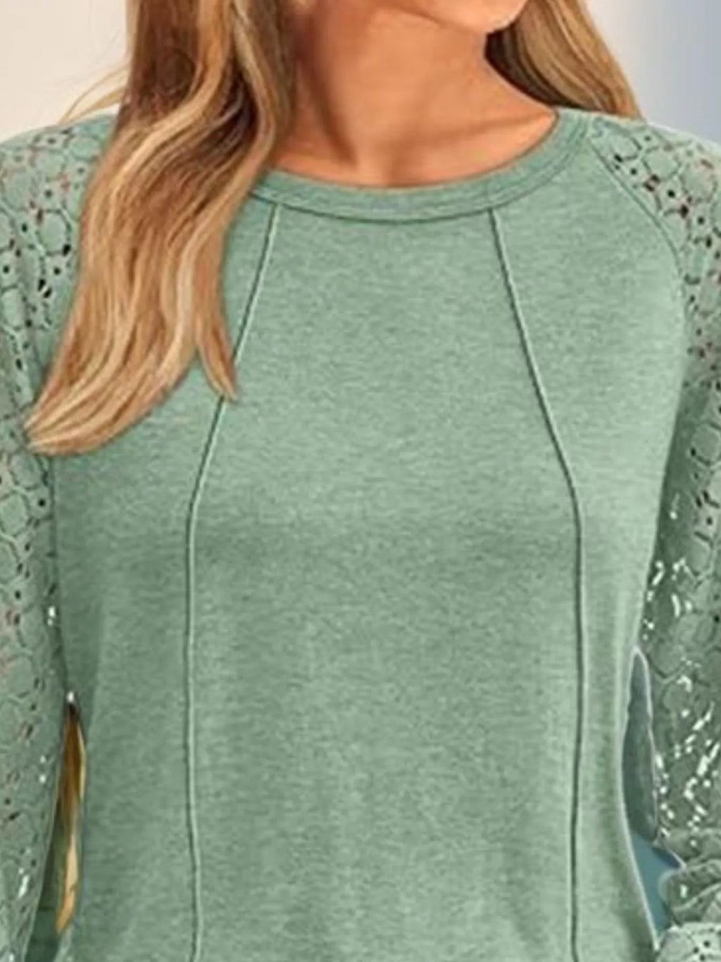Round Neck Lace Sleeve Blouse - Crowned Energy CO.