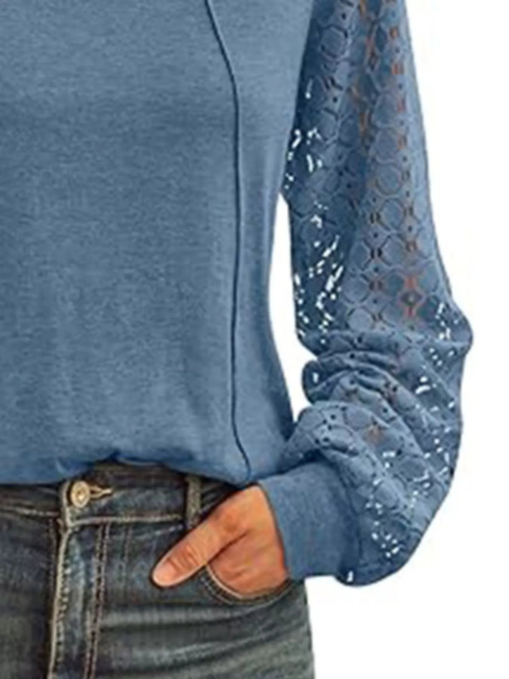 Round Neck Lace Sleeve Blouse - Crowned Energy CO.
