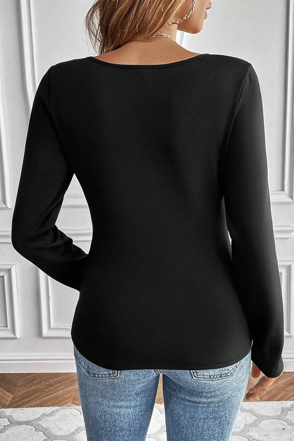 Crowned Energy CO. Black / S Trendsi Shirt Round Neck Long Sleeve Top