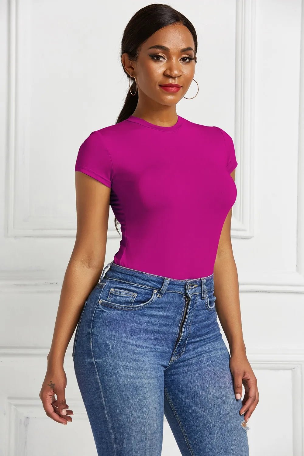 Round Neck Short Sleeve Bodysuit - Crowned Energy CO.