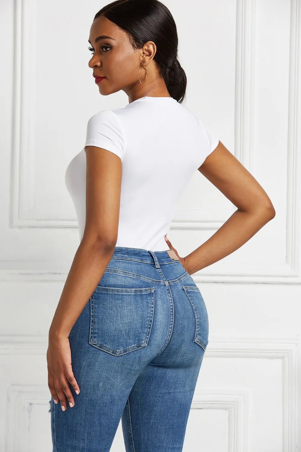 Round Neck Short Sleeve Bodysuit - Crowned Energy CO.