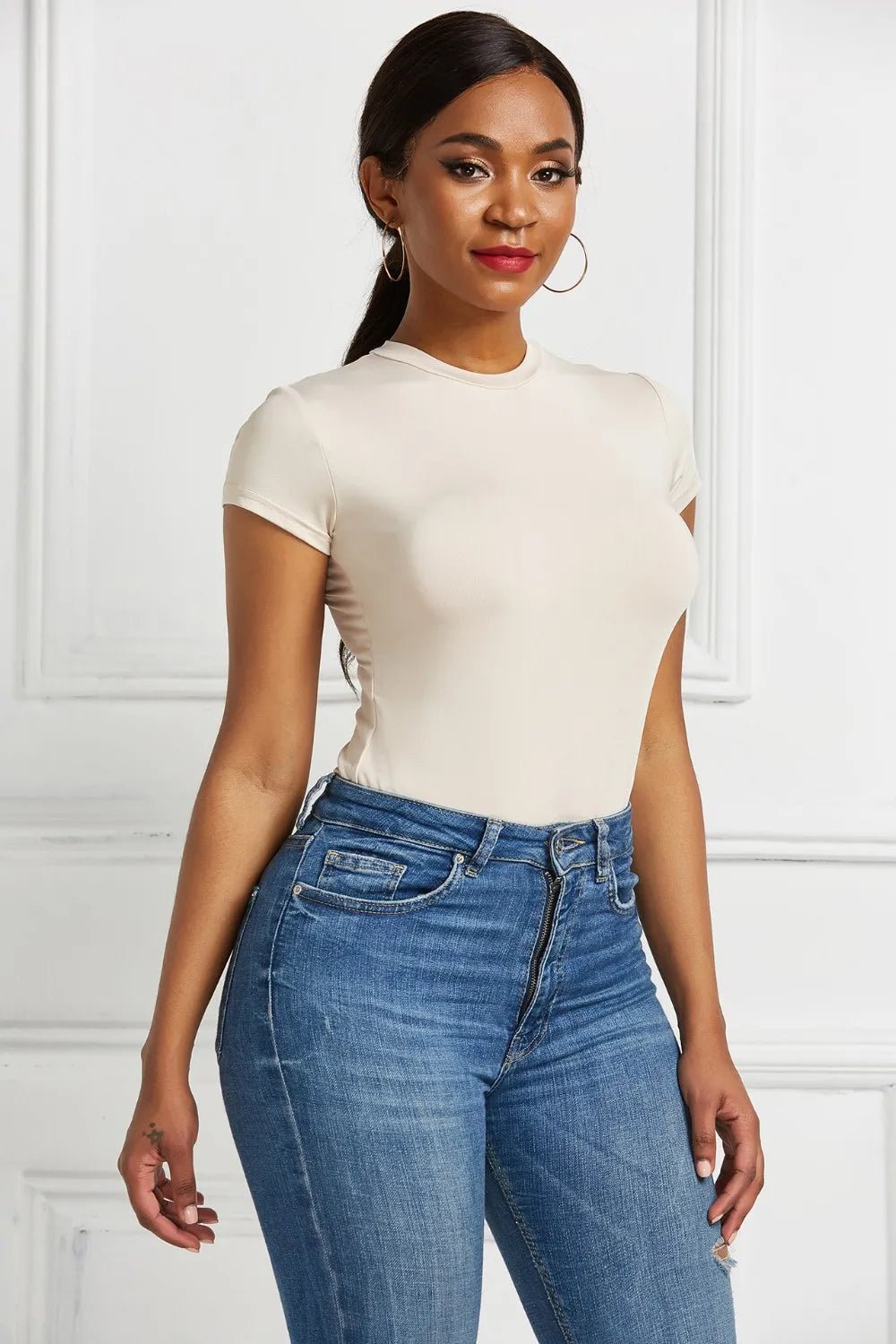 Round Neck Short Sleeve Bodysuit - Crowned Energy CO.