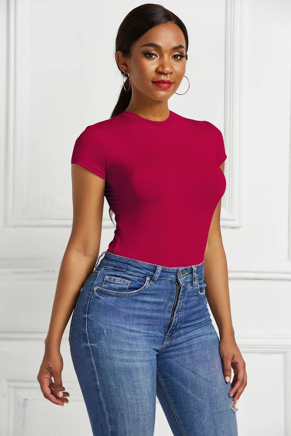 Round Neck Short Sleeve Bodysuit - Crowned Energy CO.