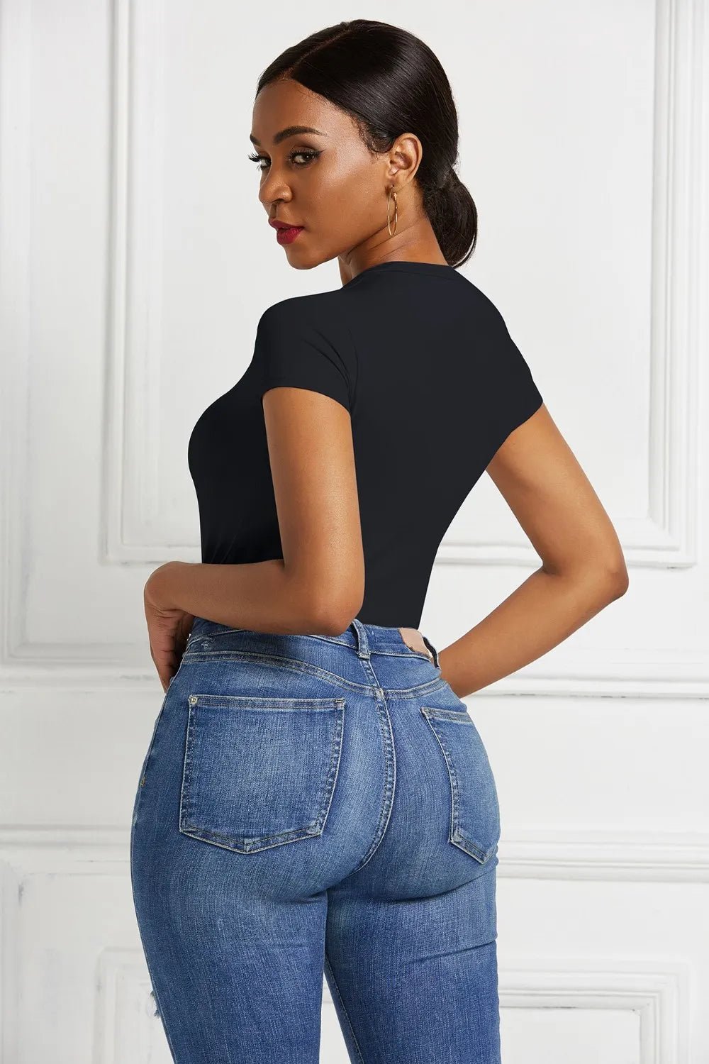 Round Neck Short Sleeve Bodysuit - Crowned Energy CO.