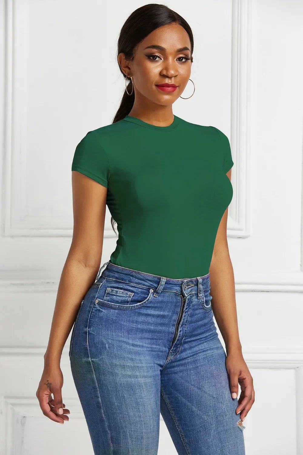 Round Neck Short Sleeve Bodysuit - Crowned Energy CO.