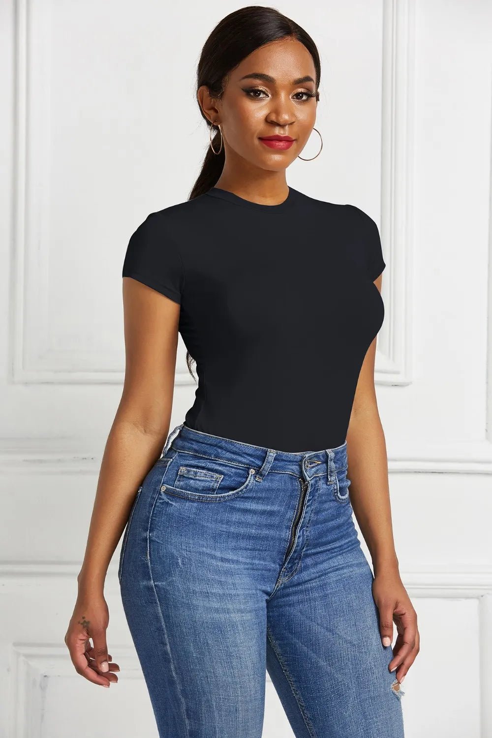 Round Neck Short Sleeve Bodysuit - Crowned Energy CO.
