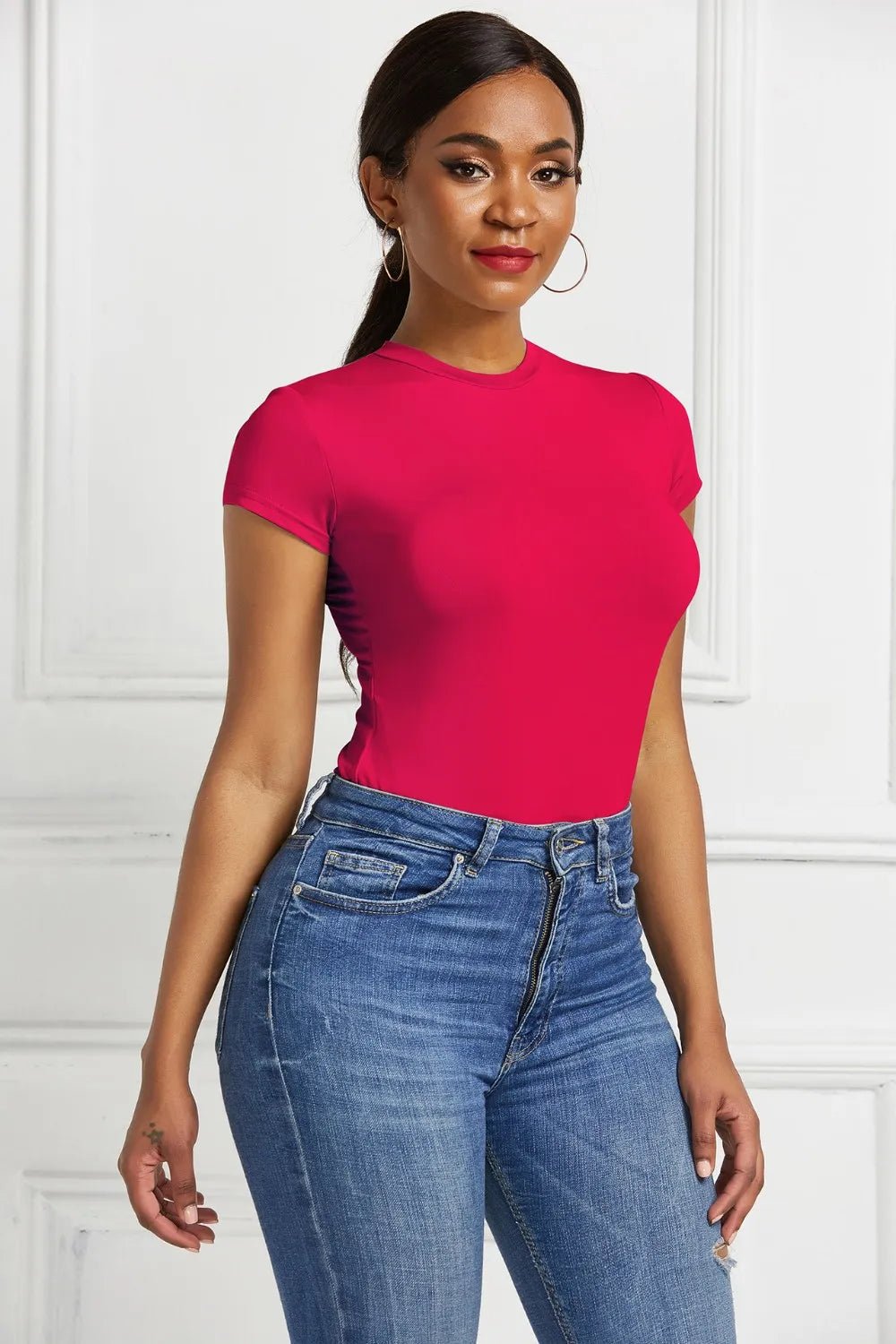 Round Neck Short Sleeve Bodysuit - Crowned Energy CO.