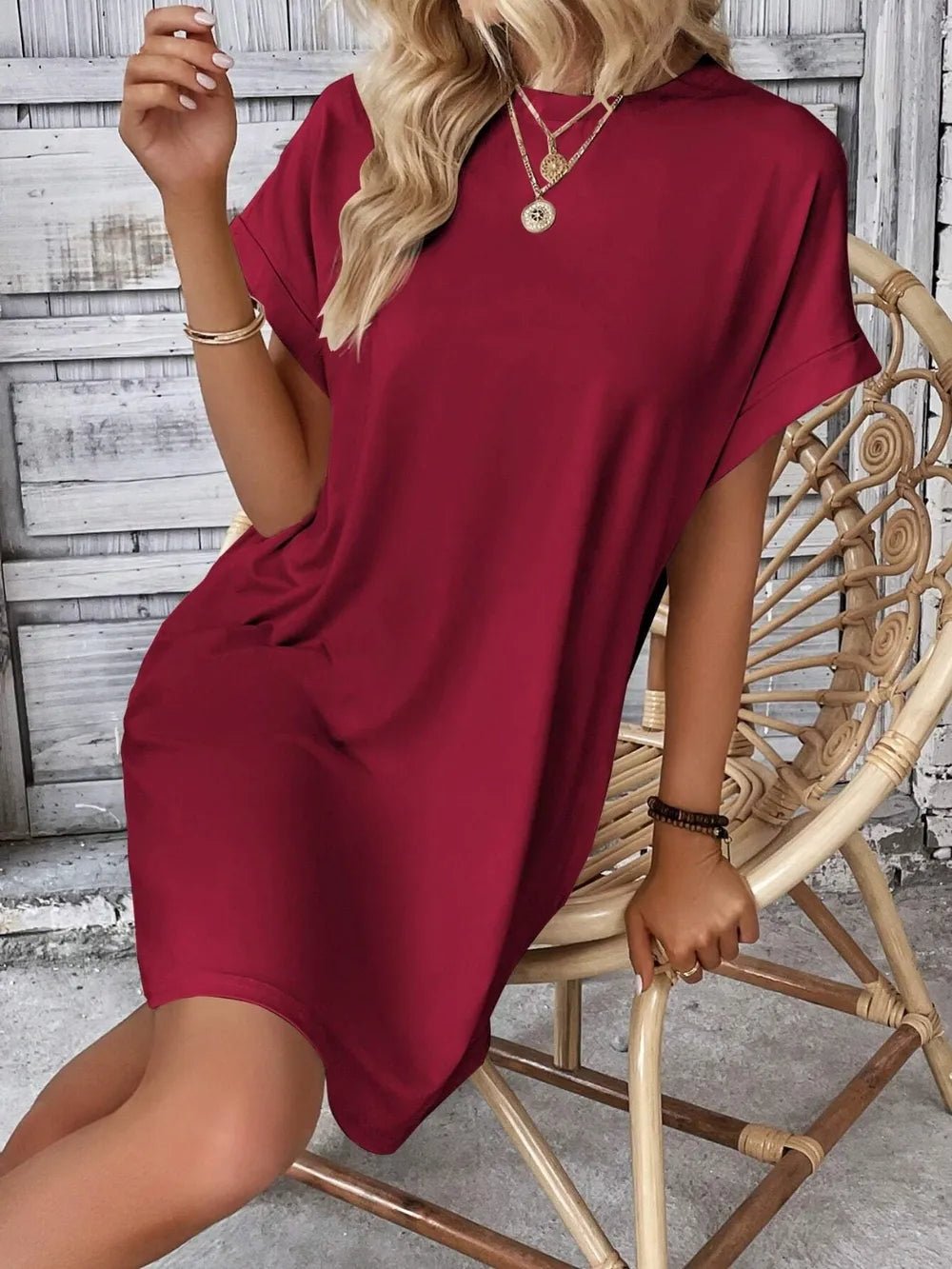 Round Neck Short Sleeve Mini Dress - Crowned Energy CO.