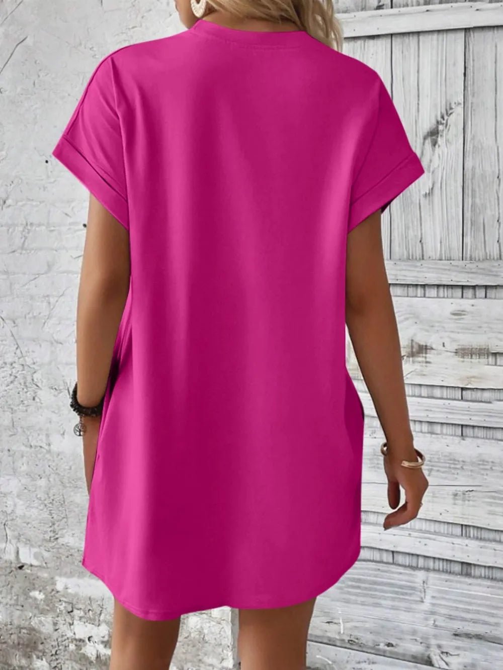 Round Neck Short Sleeve Mini Dress - Crowned Energy CO.